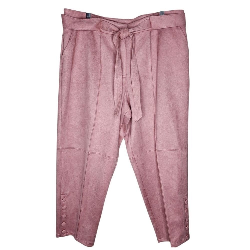 Ryegrass Womens Faux Suede Tie Waist Ankle‎ Pants Dusty Rose Pink Plus 16W NWT